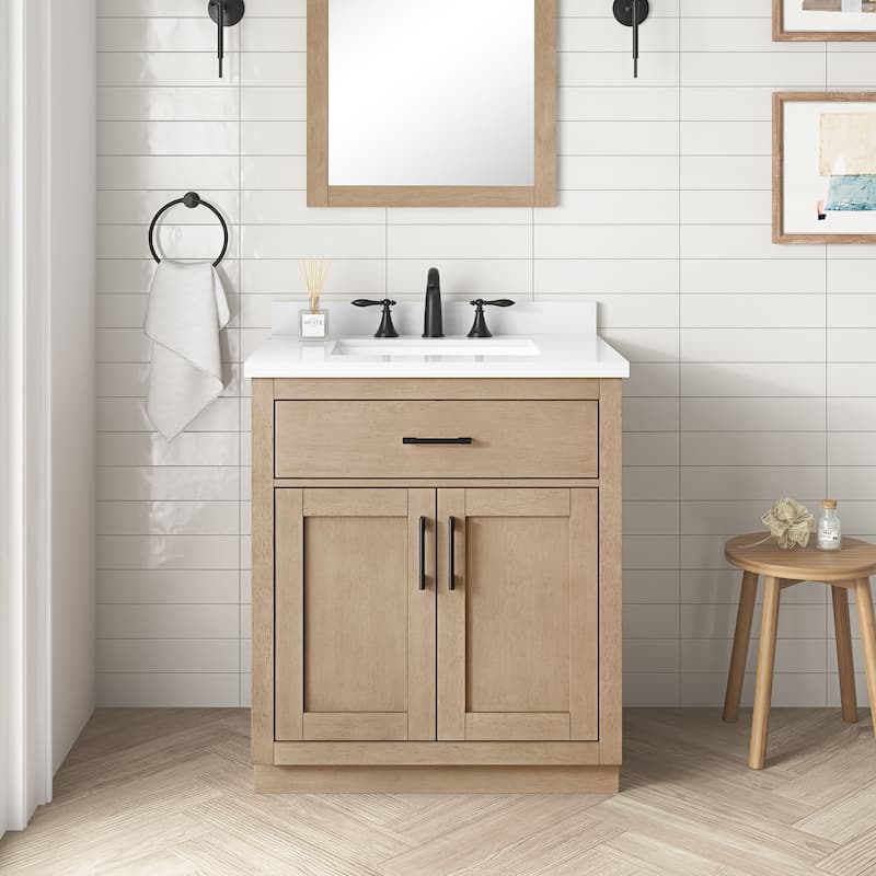 OVE Decors Bailey Bathroom Vanity with Power Bar - 30" - Sahara Birch