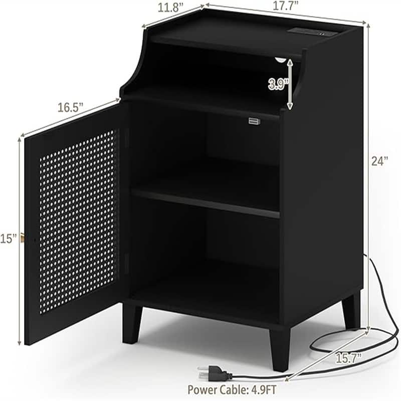 Nightstand with Rattan Door