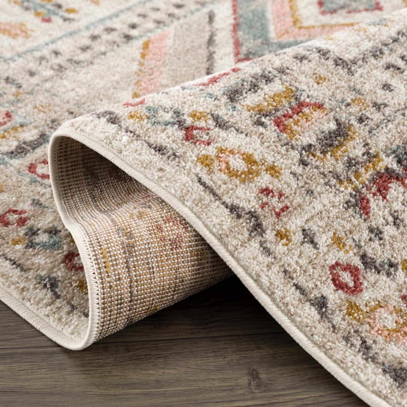 Hauteloom Moneymore Living Room, Bedroom Area Rug - Dusty Pink, Sky Blue, Off White - 2' x 2'11"