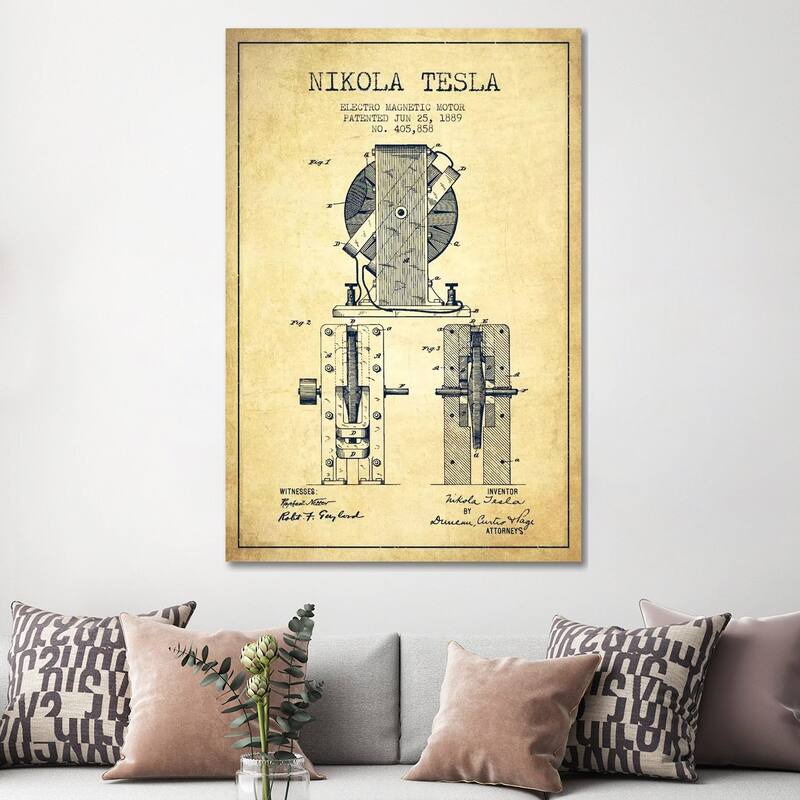 iCanvas "Electro Motor Vintage Patent Blueprint" by Aged Pixel Canvas Print