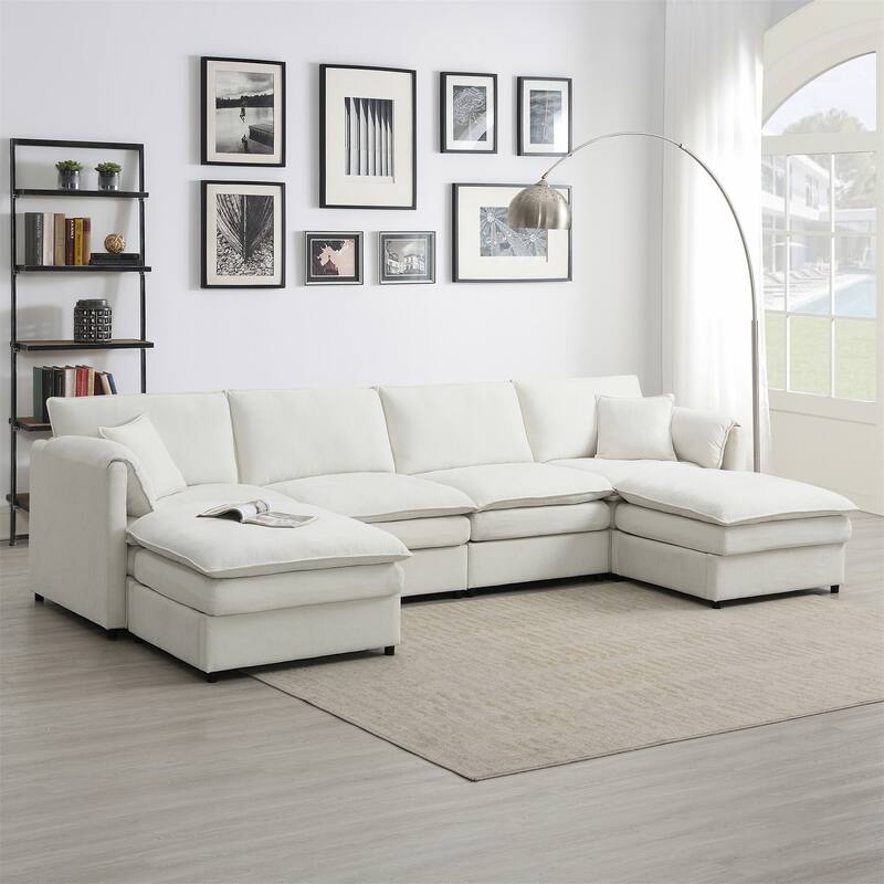 134*66" Chenille Modular Sectional Sofa - Cream