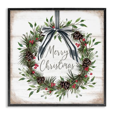 Stupell Rustic Christmas Pinecone Wreath Framed Giclee Art Design By Elizabeth Tyndall