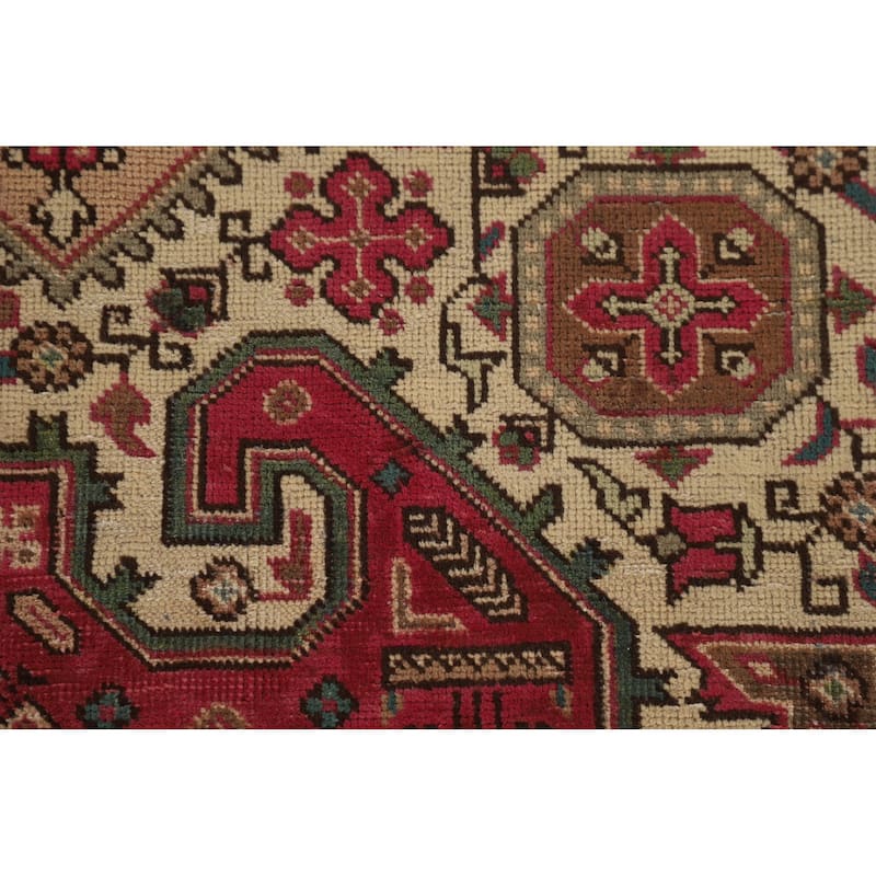 Geometric Pink Tabriz Persian Vintage Rug Hand-Knotted Wool Carpet - 6'7"x 9'9"