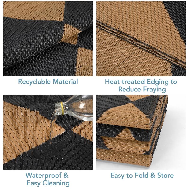 Outdoor Rug Waterproof Reversible Rug Plastic Straw Rug Checkered Floor Mat Outside Carpet for Camping RV Backyard Patio