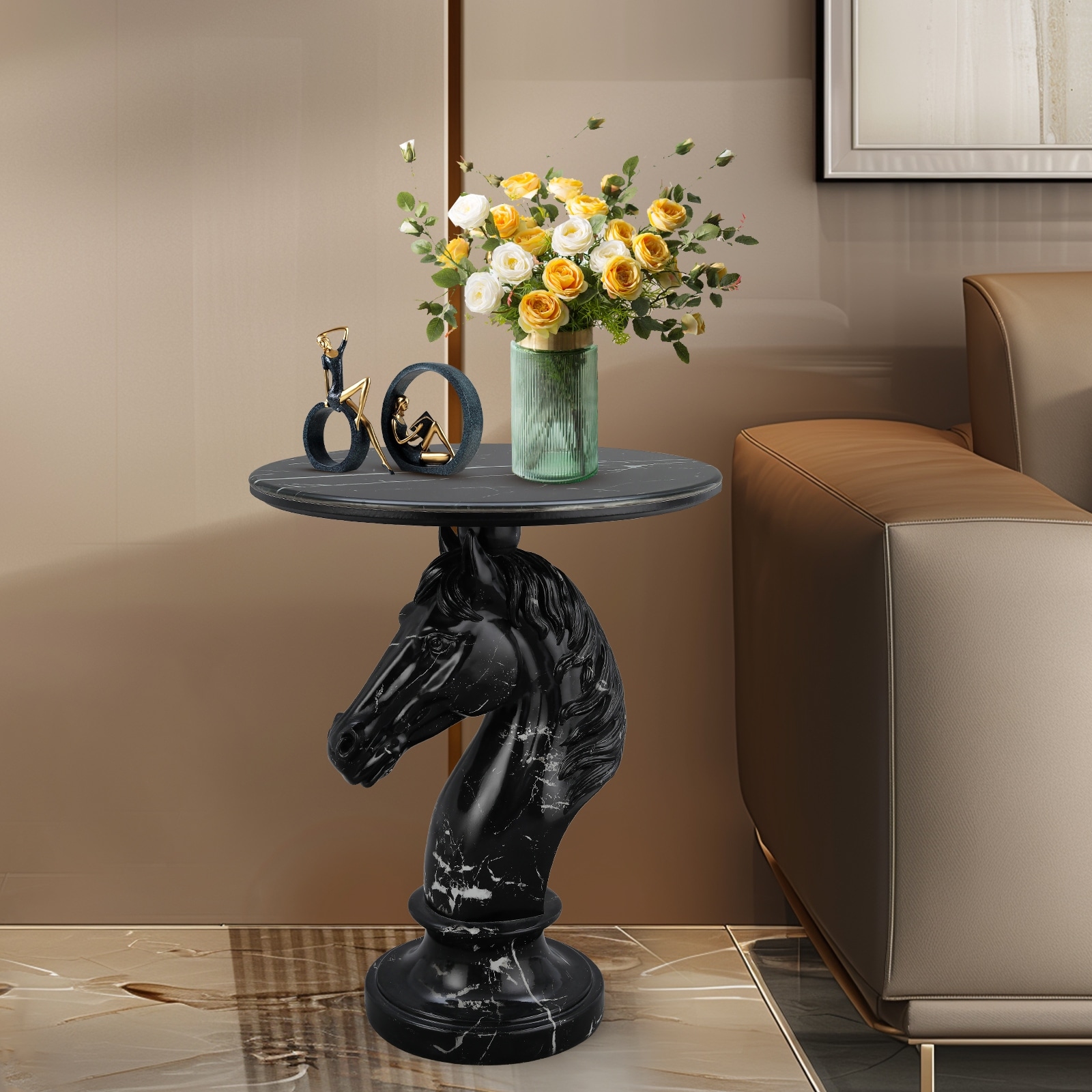Black Decorative Table Side Table Sofa Table for Living Room, Unique End Table Tea Table Coffee Table