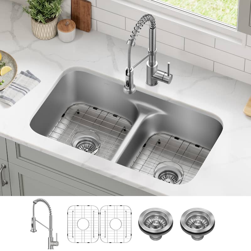 Kraus Kitchen Combo Set with 33-inch 16 Gauge Undermount Kitchen Sink - Stainless Steel - Stainless Steel