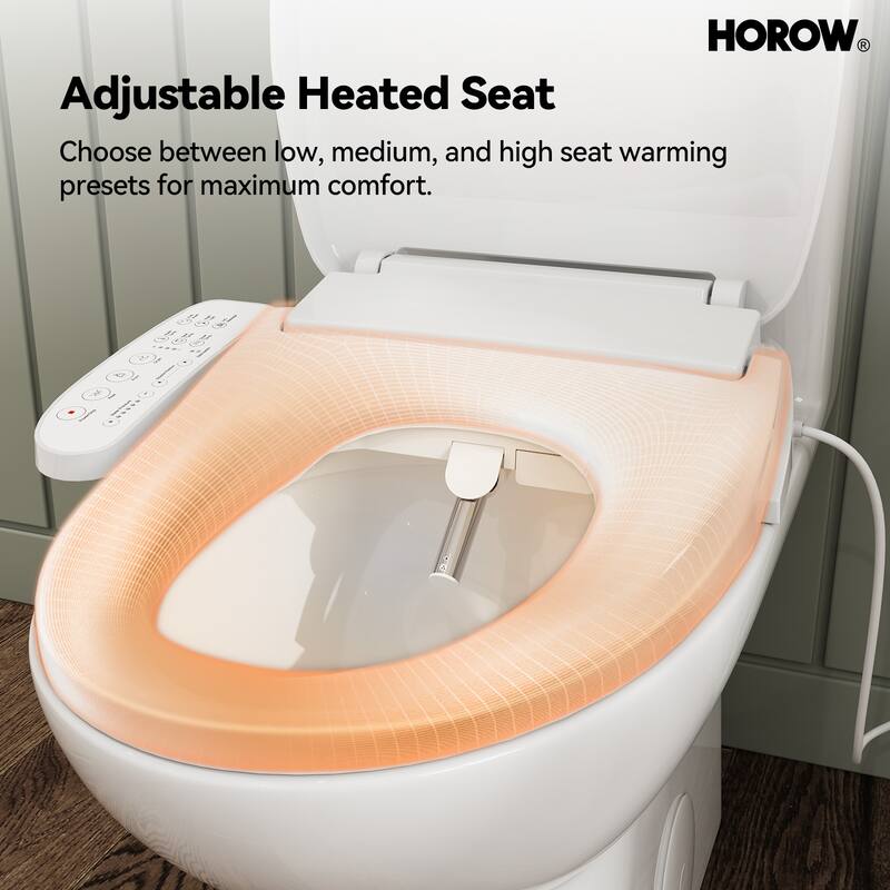 HOROW Electric Heated Bidet Seat for Elongated Toilet with Contemporary Lid in. White
