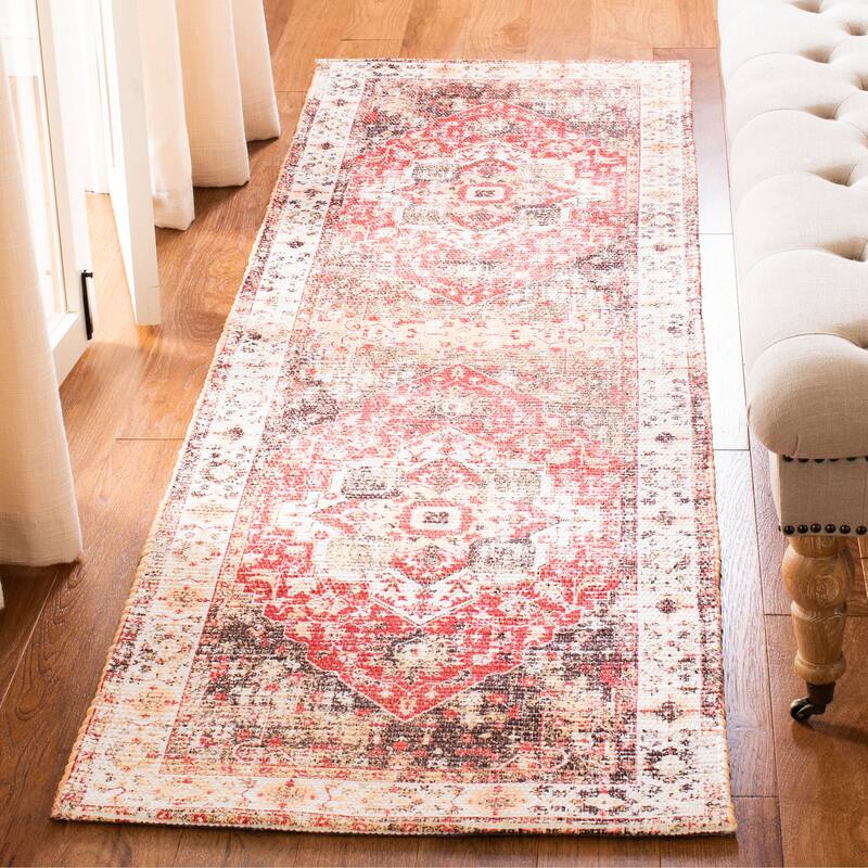 SAFAVIEH Handmade Saffron Karley Traditional Tribal Ivory/Rust Cotton Rug - 2'3" x 8' Runner - Ivory/Red