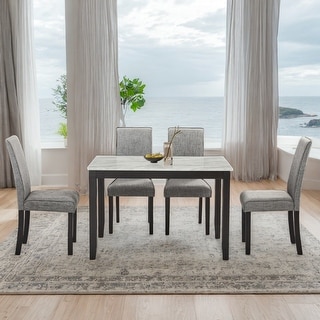 5-Piece Faux Marble Dining Table Set with Upholstered Chairs - Bed Bath ...