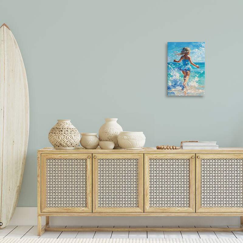 Stupell Girl Splashing on Shore Canvas Wall Art Design By LSR Design Studio