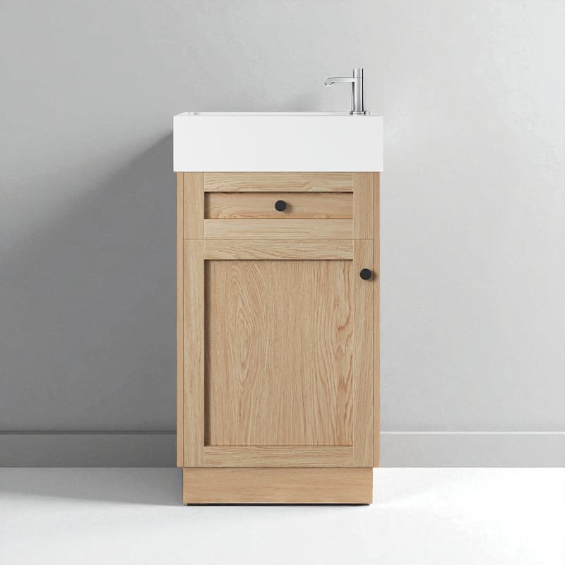 18.5" Bathroom Vanity with Resin Sink, MDF Cabinet, Adjustable Shelf, Reversible Door, Rustic Style for Small Spaces - Wood