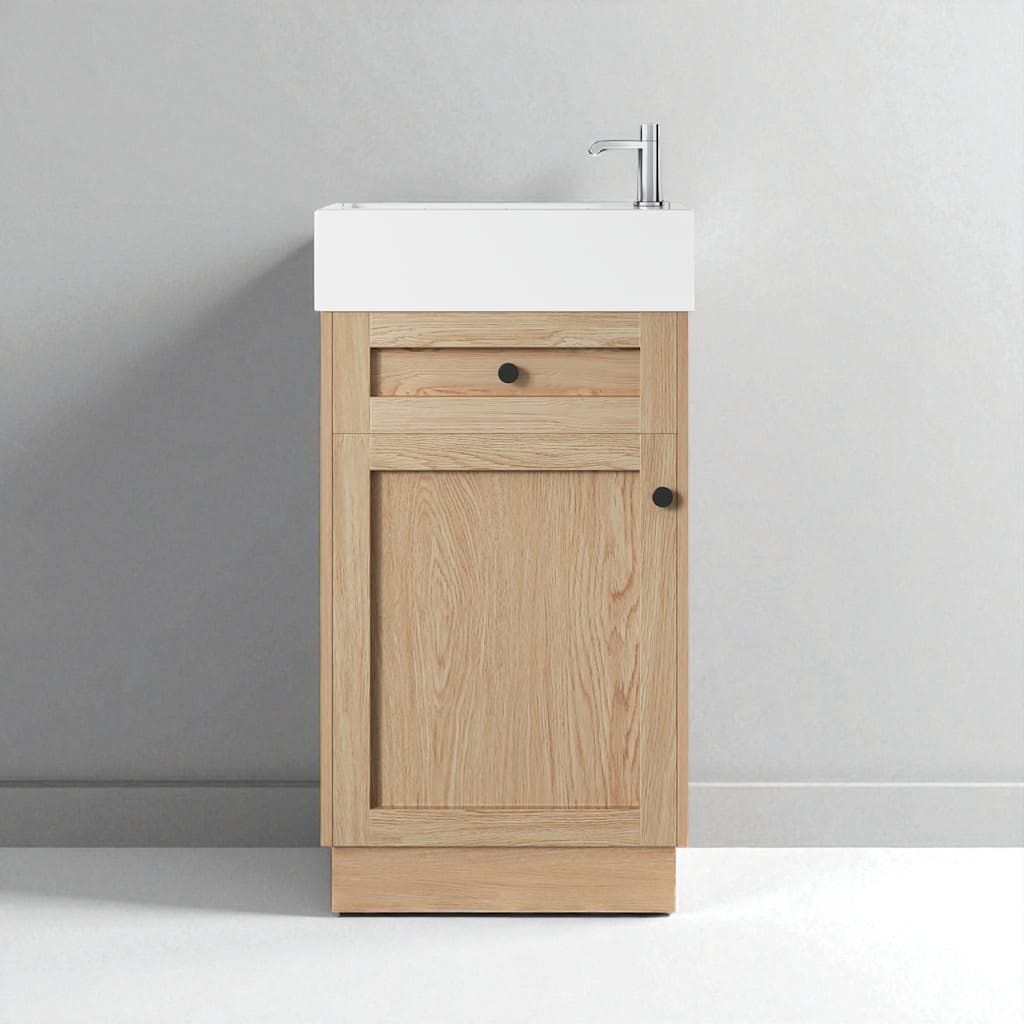 18.5" Bathroom Vanity with Resin Sink, MDF Cabinet, Adjustable Shelf, Reversible Door, Rustic Style for Small Spaces