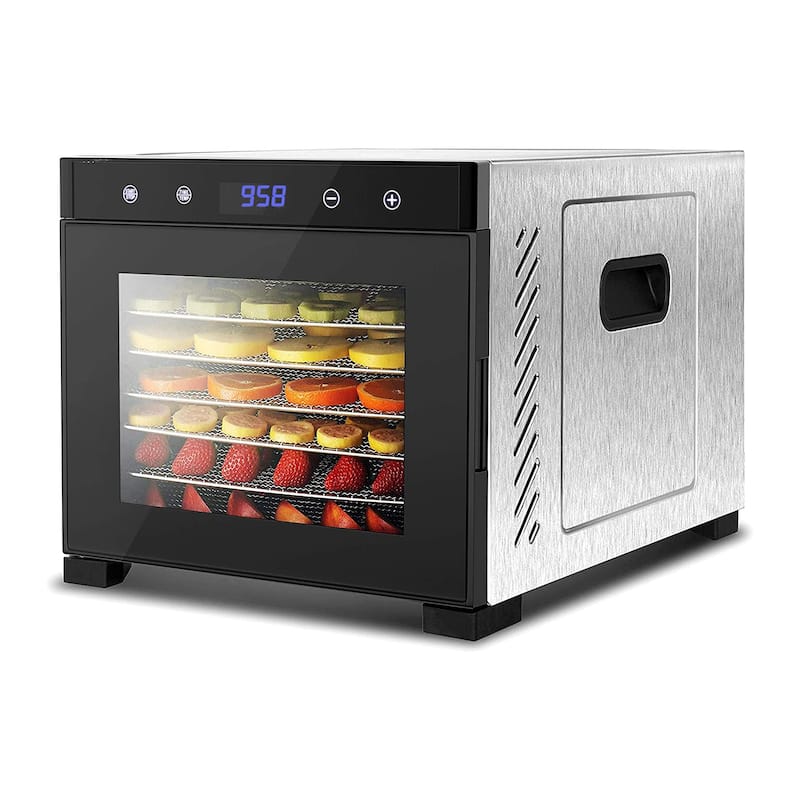 NutriChef Electric 600 Watts Countertop Food Dehydrator with 6 Trays, Silver - 22.84