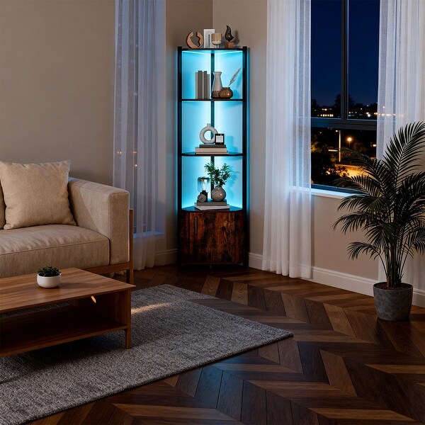 5-Tier Corner Shelf, Modern Space-Saving Storage Rack with Doors