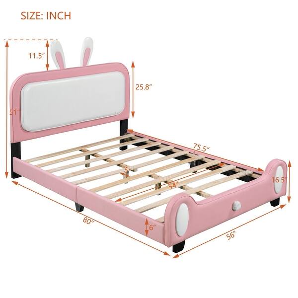 dimension image slide 1 of 2, Upholstered Platform Bed with Bear Headboard and Footrest