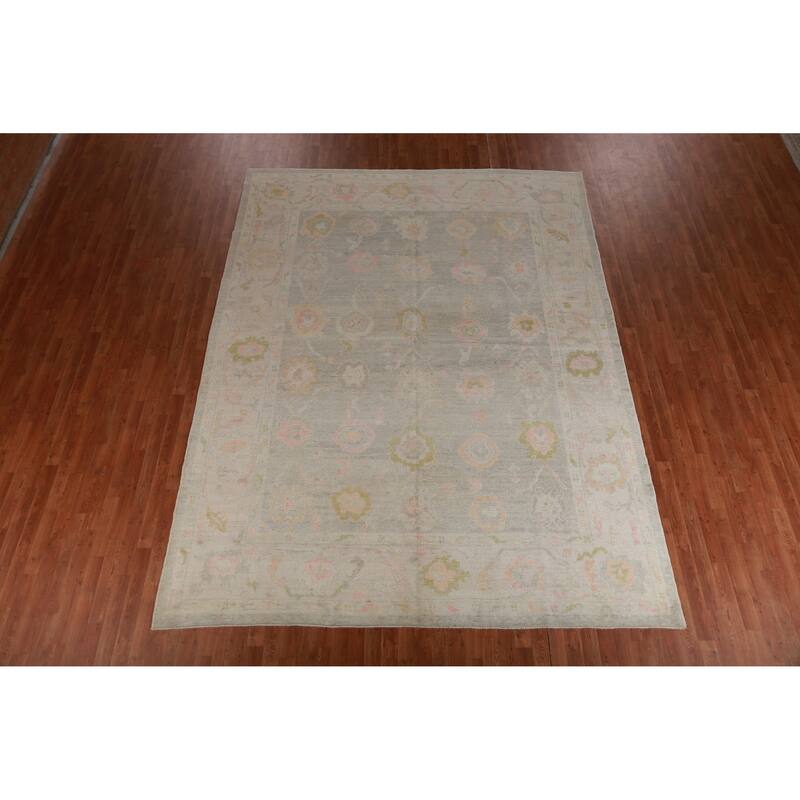 Hand Knotted Oriental 100% Wool Carpet Transitional All-Over Greys & Charcoal Oushak Area Rug - 11' 10'' X 8' 11''