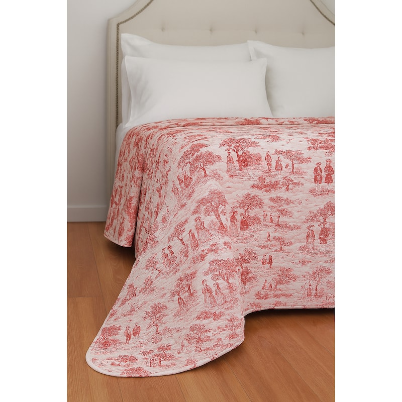 Toile Quilted Coverlet Full/Queen Red