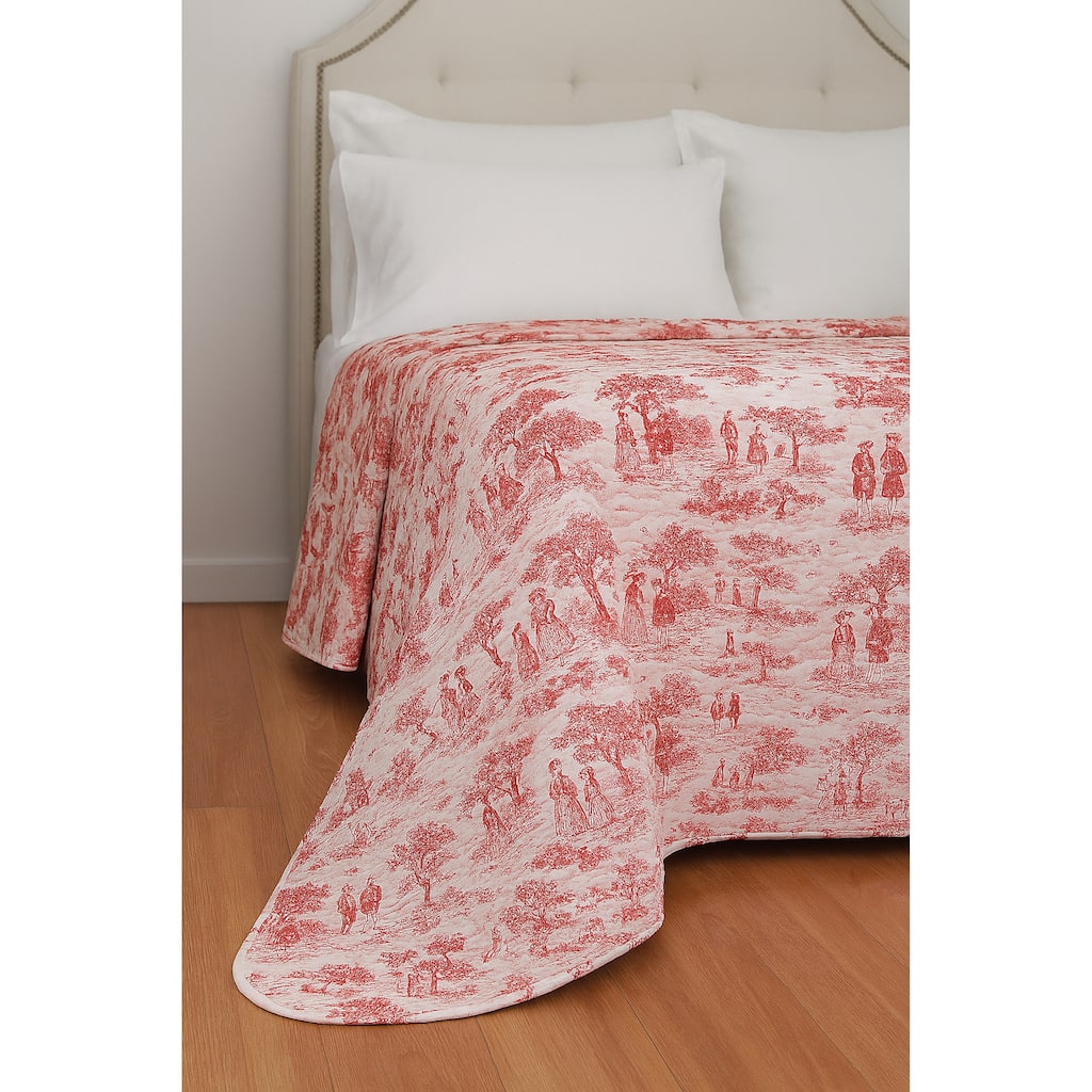 Toile Quilted Coverlet King Red