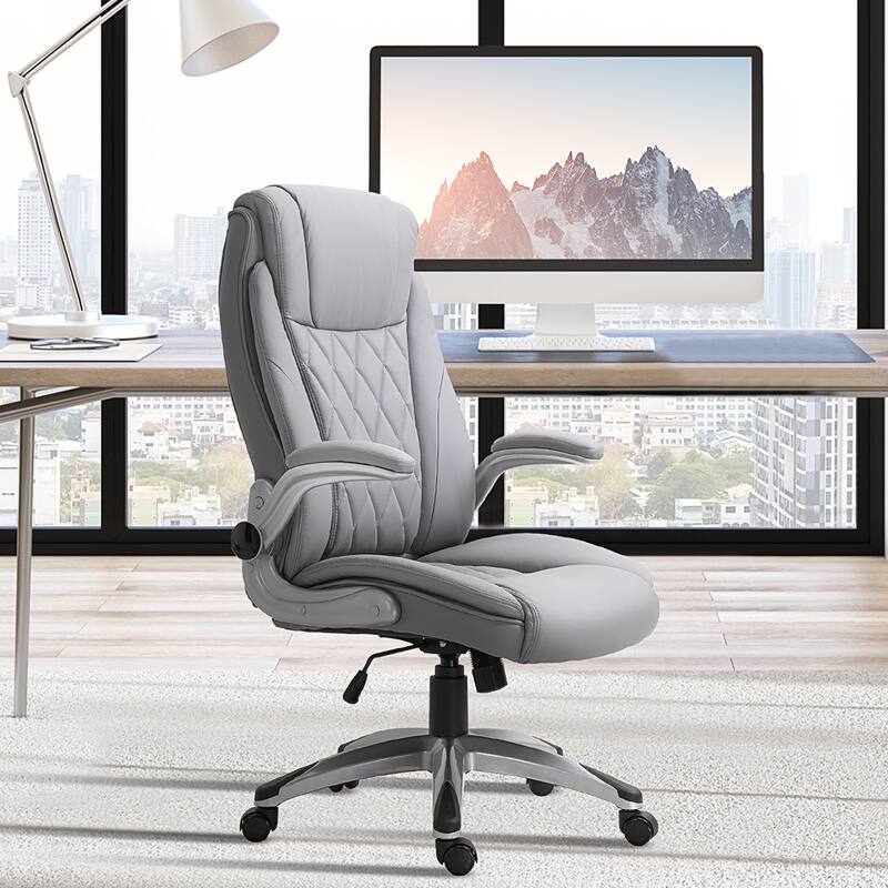 Vinsetto High Back 360° Swivel Ergonomic Home Office Chair with Flip Up Arms, Faux Leather Computer Desk Rocking Chair