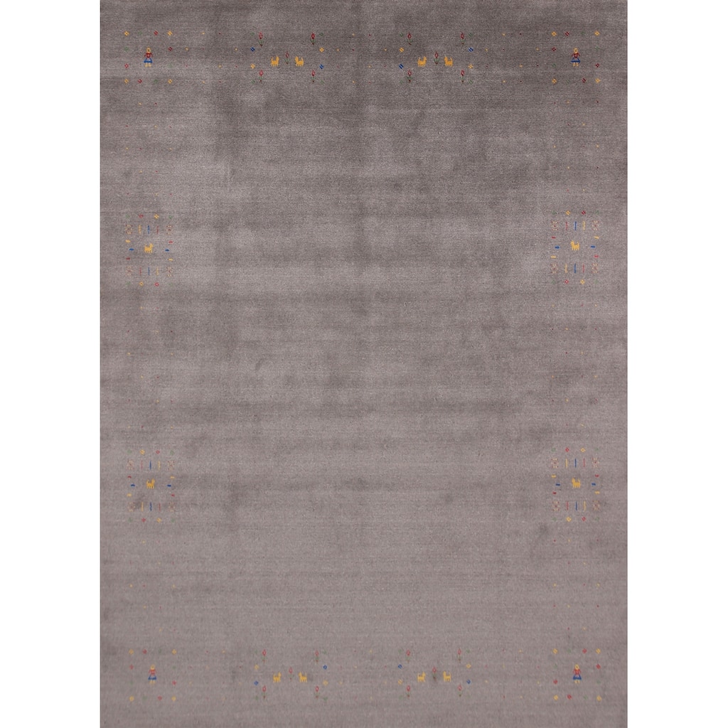 Tribal Gray Gabbeh Oriental Area Rug Handmade Wool Carpet - 7'9" x 9'10"