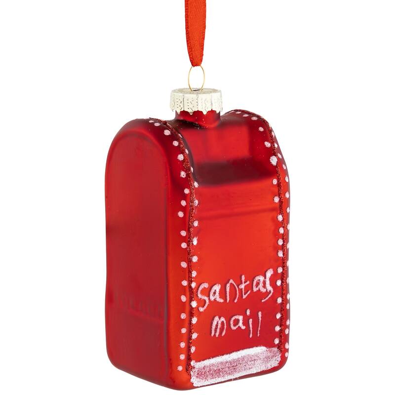 Santa's Mailbox Glass Christmas Ornament - 4" - Red