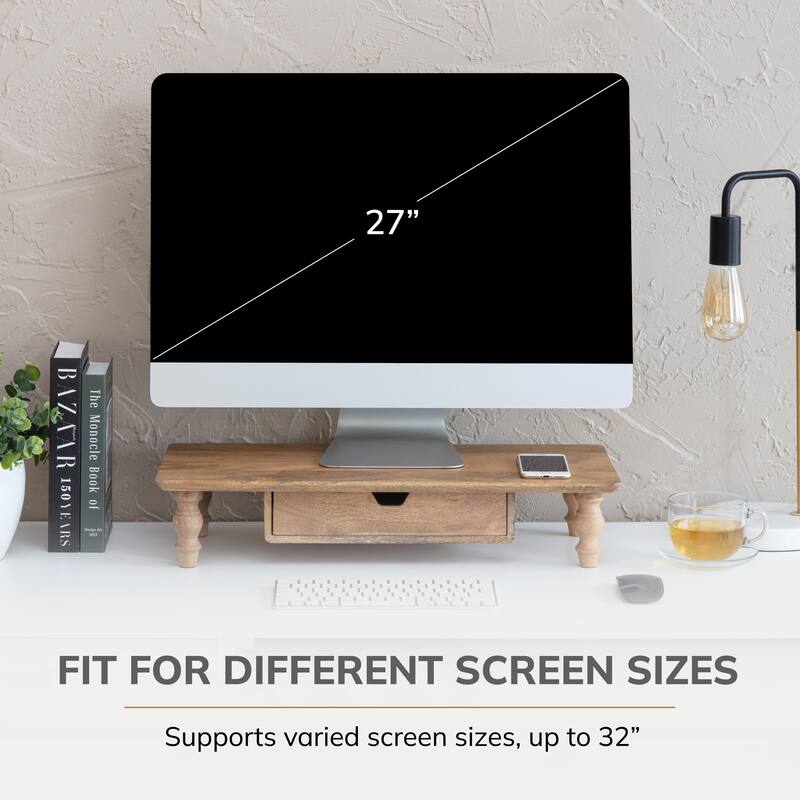 Jani Wood Monitor Stand Riser Desk - Ergonomic Design Stand, Desktop Organizer Table for Home, Office Workspace, Gaming Desk