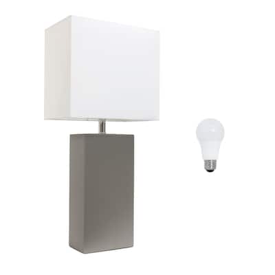Elegant Designs 21" Modern Leather Wrapped Table Lamp, With LED Bulb