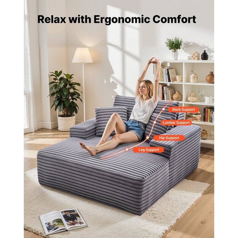 Faux Fur Chaise Lounge with Ergonomic Design, Pocket Springs and Pillows