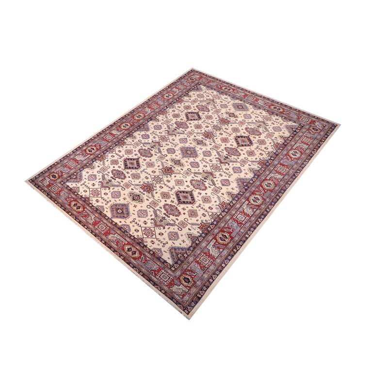 Southwestern Super Kazak Eden Beige/Red Hand Knotted Wool Rug - 12'0'' x 16'0''