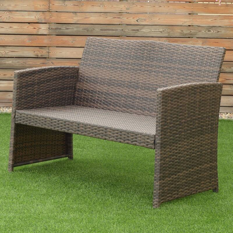 Complete 4-Piece Outdoor Patio Rattan Wicker Furniture Ensemble - 43.5" x 25.5" x 31.0" (L x W x H)