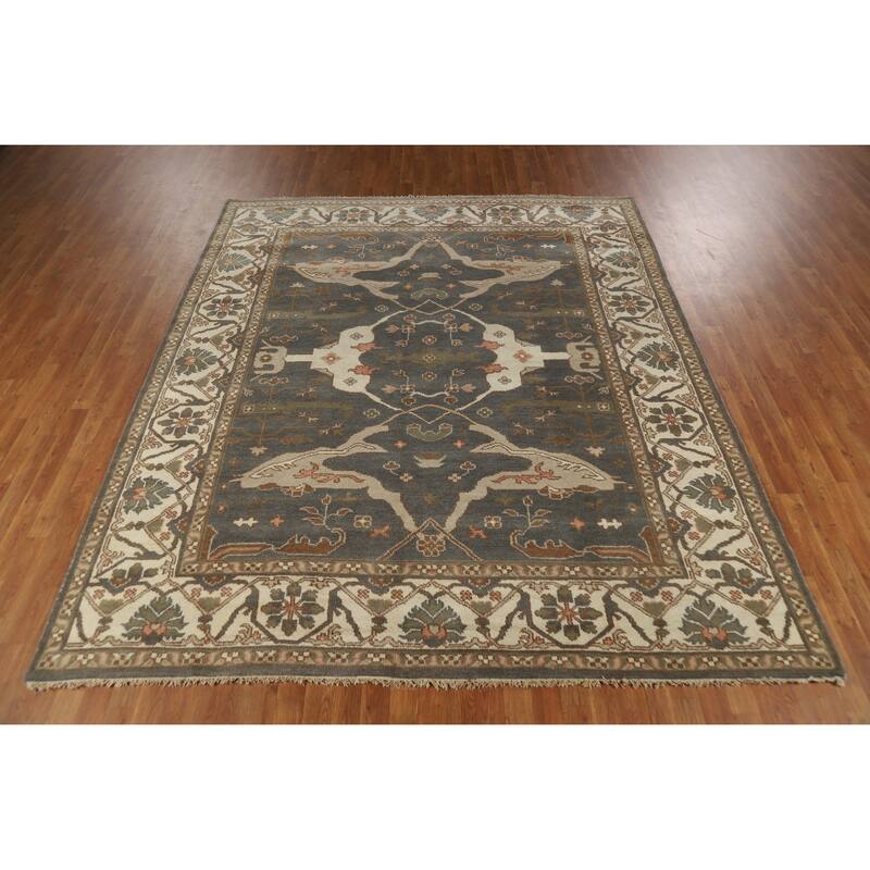 Gray Oushak Indian Area Rug Hand-Knotted Wool Carpet - 8'2" x 9'8"