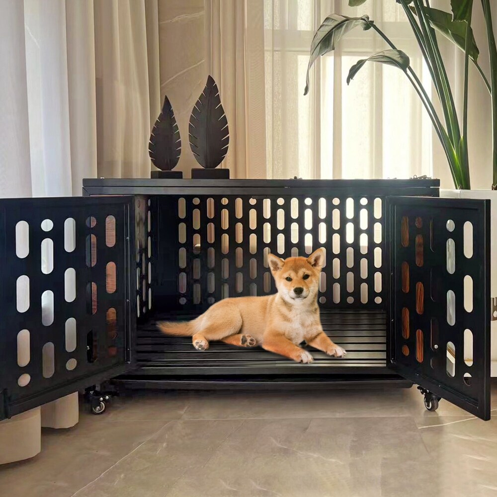 Furniture Style Mesh Pet Kennels Dog House Indoor Use Black Brown
