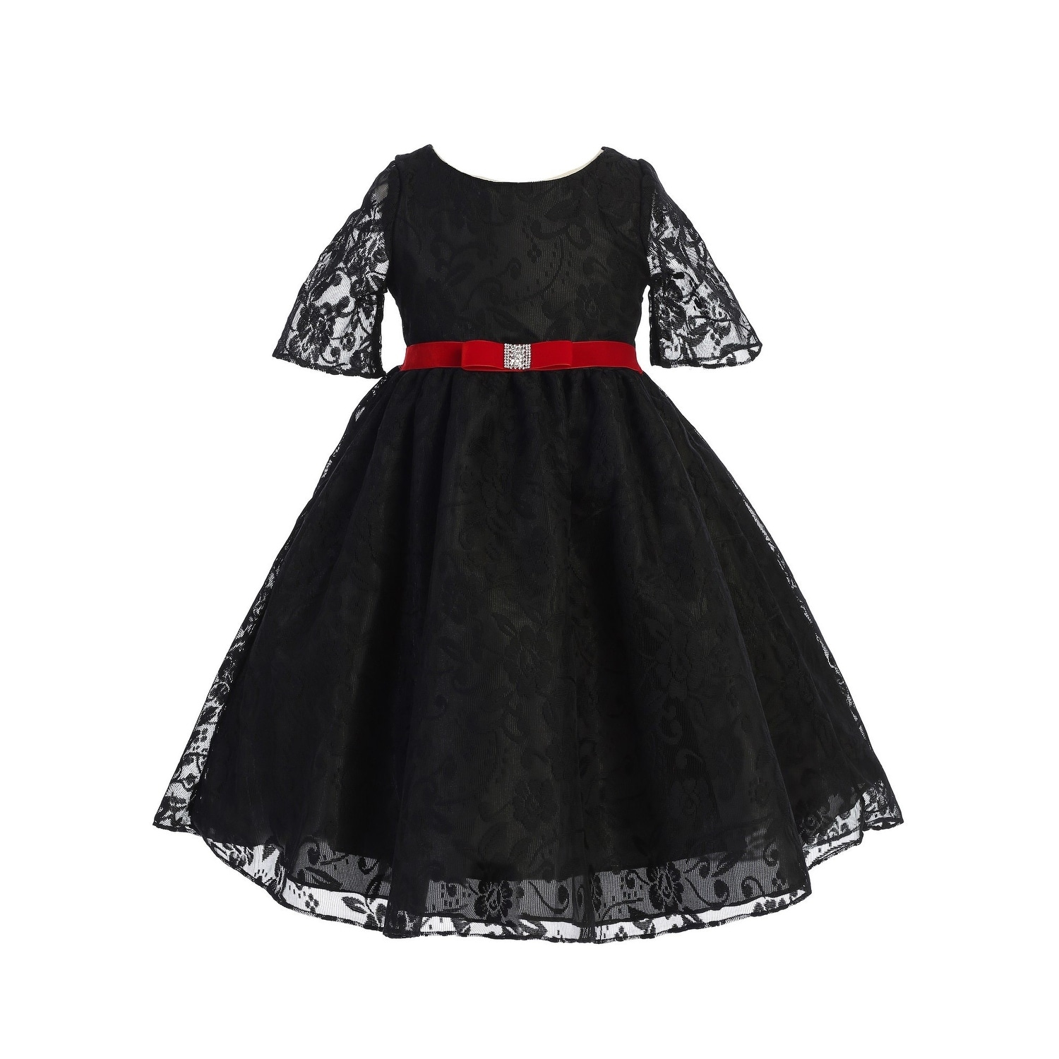 Shop Ellie Kids Girls Black Velvet Lace Overlay Red Sash Christmas