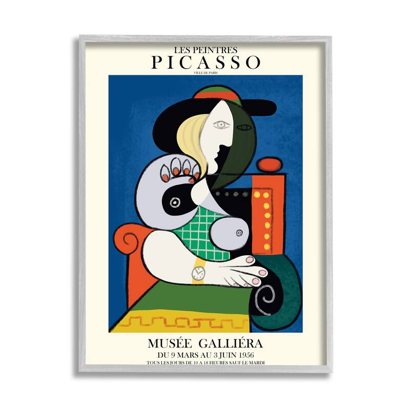 Stupell Picasso Classical Abstract Artist Red Chair Woman Framed Wall Art - 24 x 30 - Grey