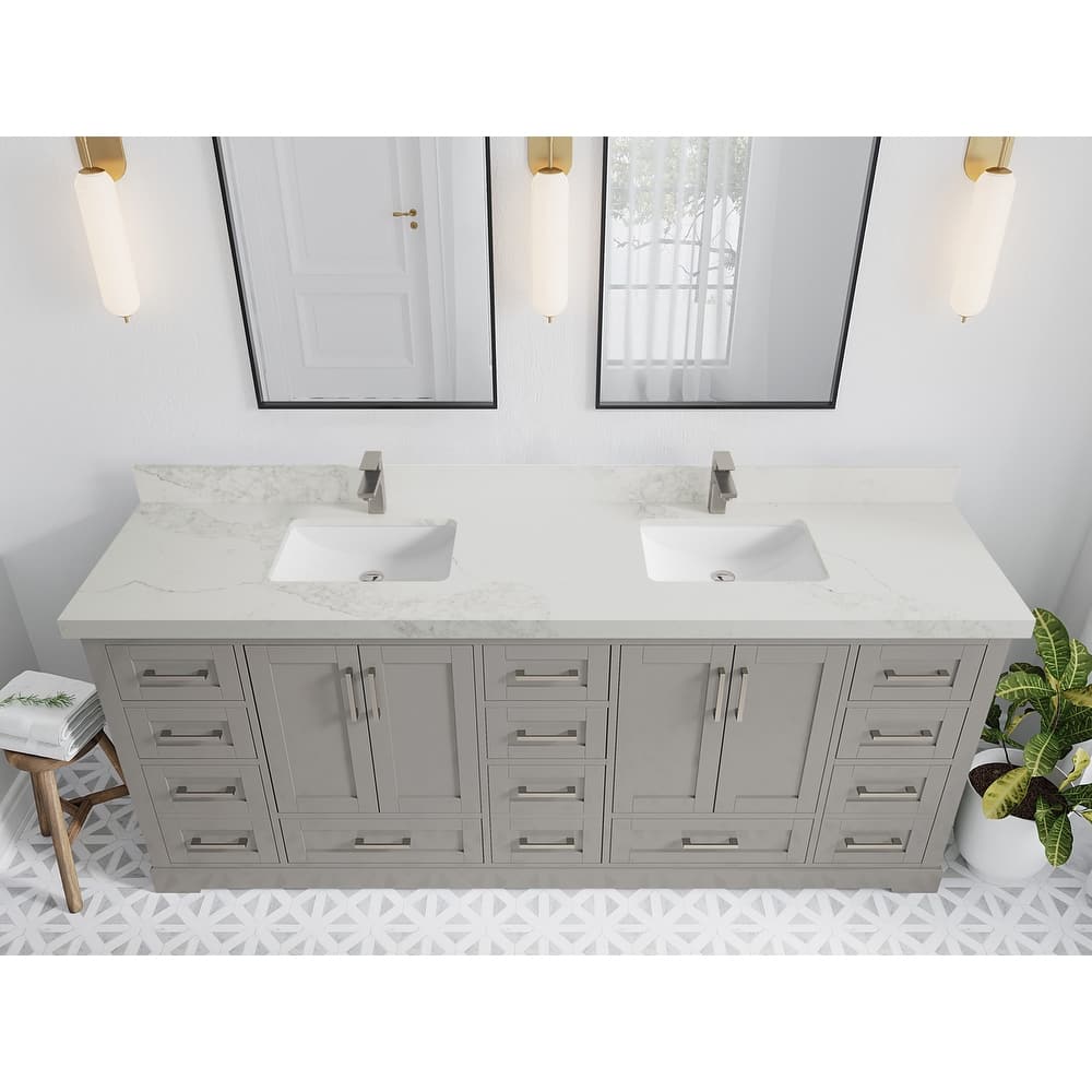 Willow Collection 84 in W x 22 in D x 36 in H Boston Double Bowl Sink Bathroom Vanity with Countertop