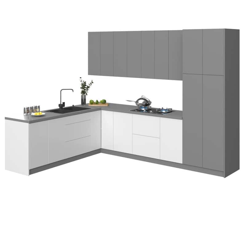 Kitchen Harmony Collection White Gloss & Gray Color Base Size 8x10Ft Wide - 126x96 - Silver