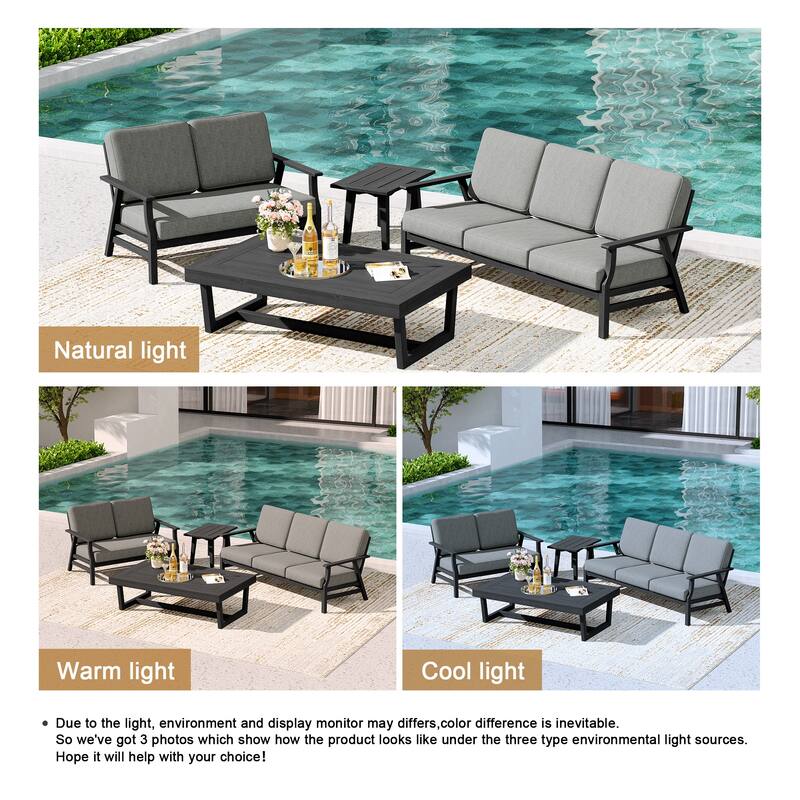 Teak Outdoor Seating Set with Daybed & Tables.