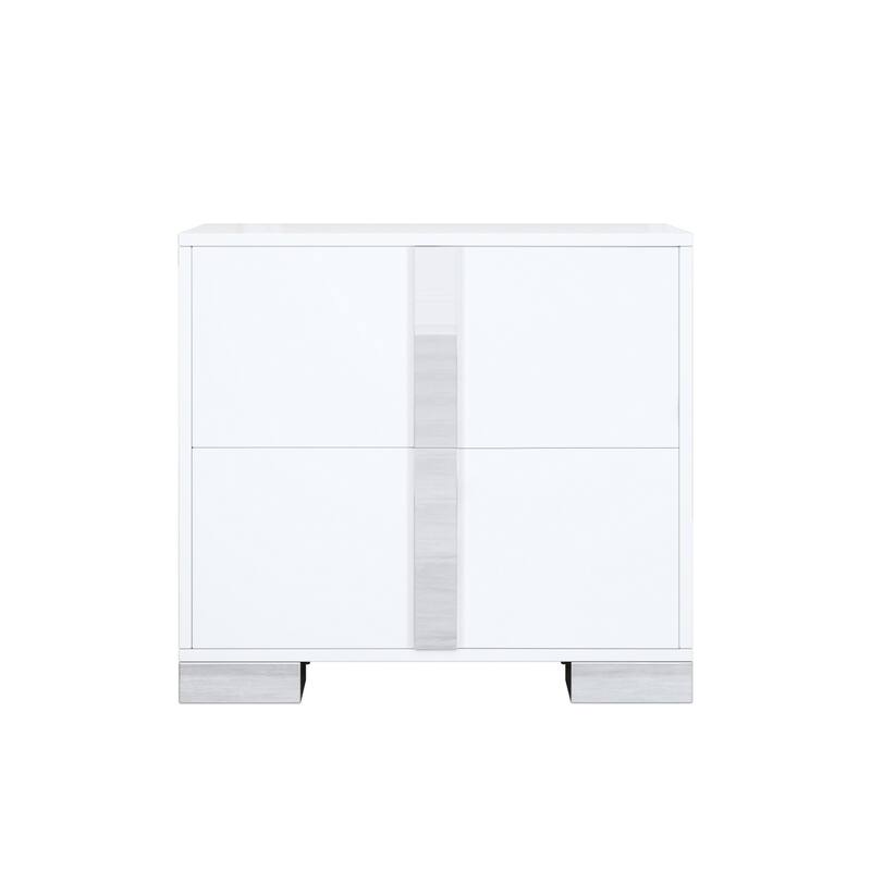 23.3" Elegant Nightstand Classic Bedside Storage with Metal Foot and 2 Drawers