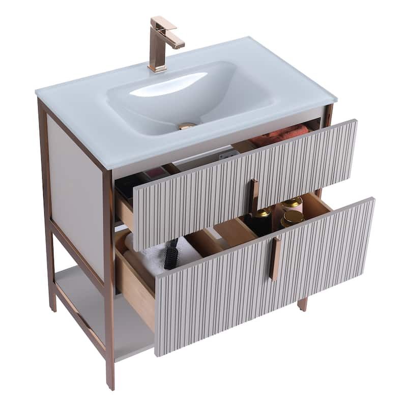 Fine Fixtures Serenity Modern Bathroom Vanity with White Glass Top