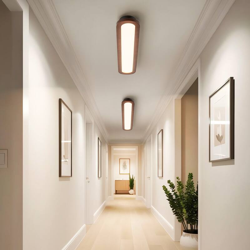 47.2" W 1-Light Modern Oval Walnut Wood Dimmable LED Flush Mount Ceiling Light for Living Room, Bedroom