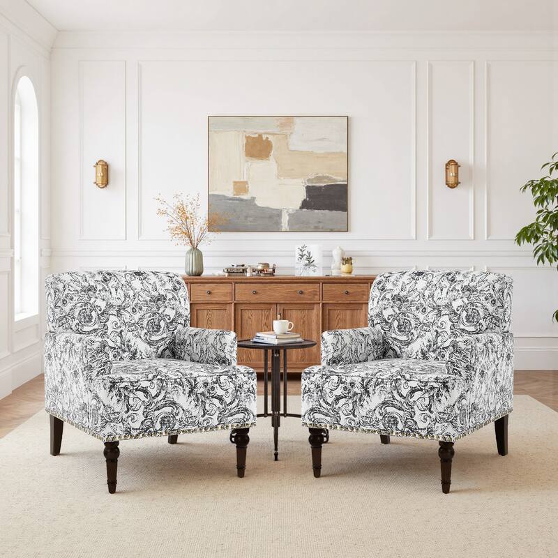 Linen Upholstered Armchair Nailhead Trim Accent Chair
