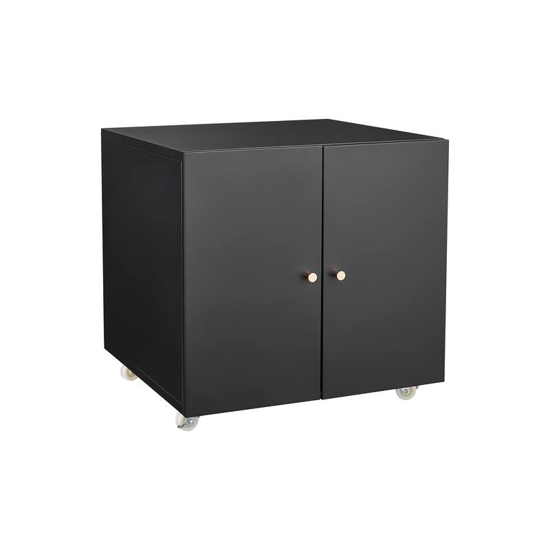 Mobile Printer Tables With Storage Metal Printer Stand Rolling File Cabinet With Doors And Adjustable Shelf - Black