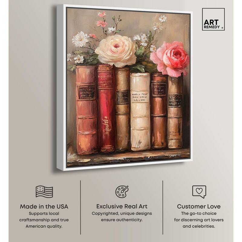 Bookshelf Bouquet III Canvas by Art Remedy