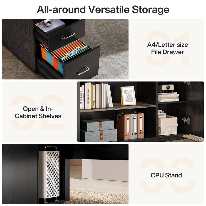 85.8" L-Shaped Executive Desk, Extra Large Office Desk with File Drawers