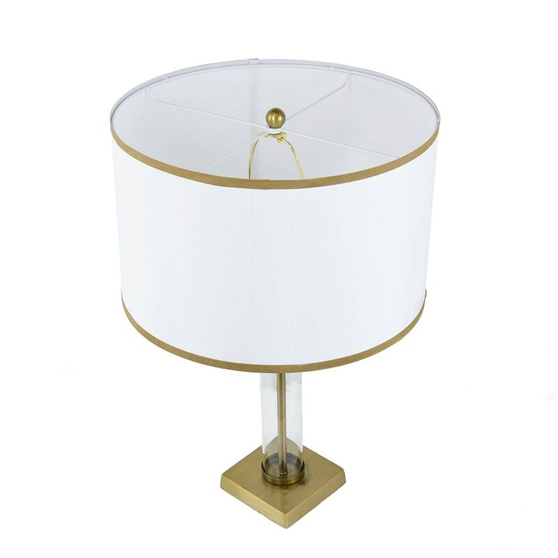 16x16x24" Gold and White Table Lamp with Glass Cylinder and Pedestal Base (Lamp Shade Assembly Required)