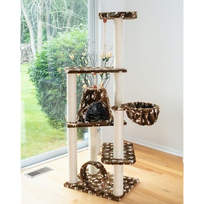 Real Wood Cat Tree Hammock Bed With Natural Sisal Post for Cats