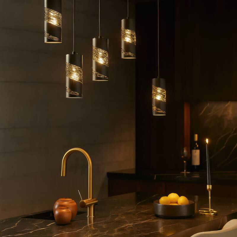 Varaluz Flow 1-Light Cylinder Mini Pendant - Matte Black/French Gold