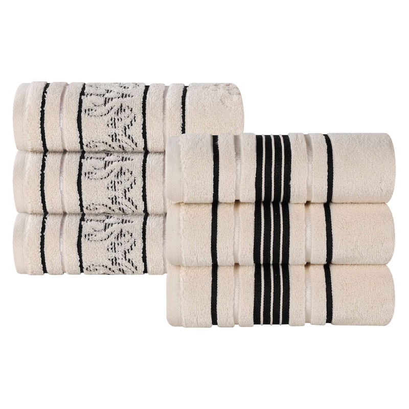 Superior Sadie Zero Twist Cotton Solid and Floral Hand Towel Set of 6
