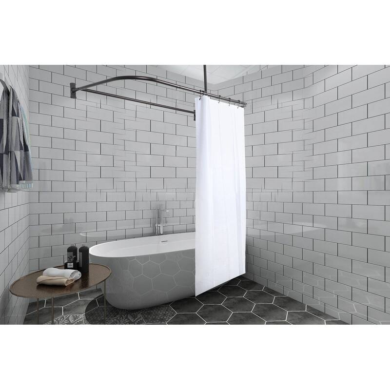 Utopia Alley Rustproof Aluminum D-shape Shower Rod With Ceiling Support for Freestanding Tubs, 60 * 25 in