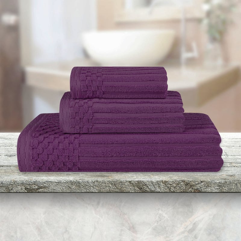 Superior Soho Ribbed Cotton 3-Piece Assorted Towel Set - Purple